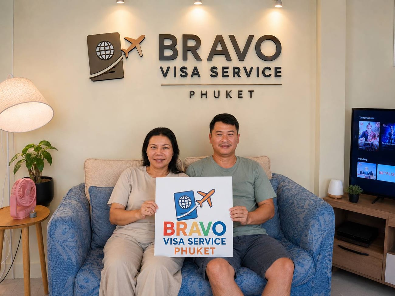 Happy couple at the Bravo Visa Service office in Phuket
