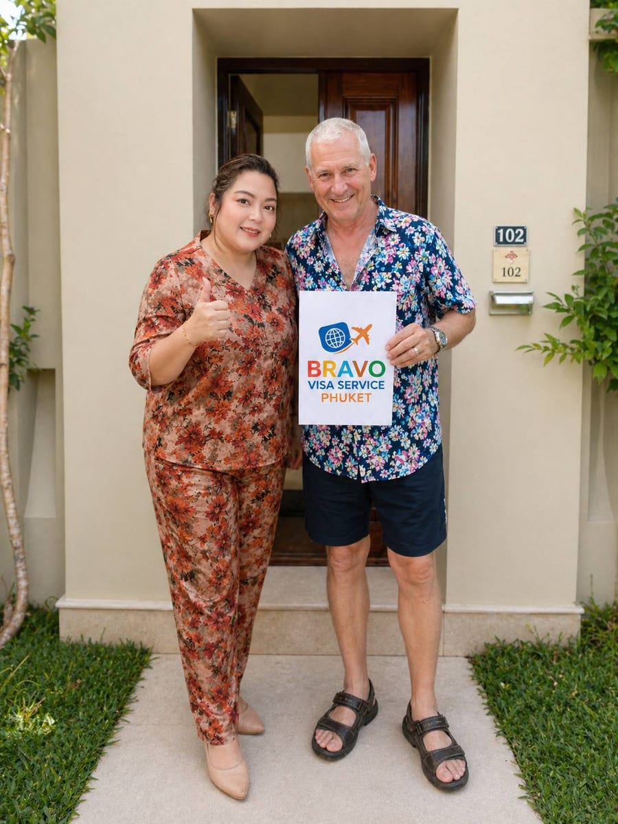 Happy client with the Bravo Visa Service team at their door